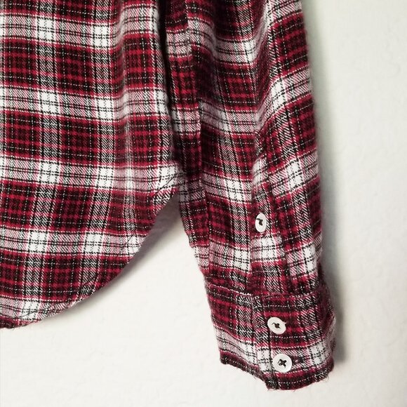 PAIGE Trudy Plaid Button Down Shirt Top XS Flannel Barlow Black Scarlet Red SOFT - Picture 8 of 16